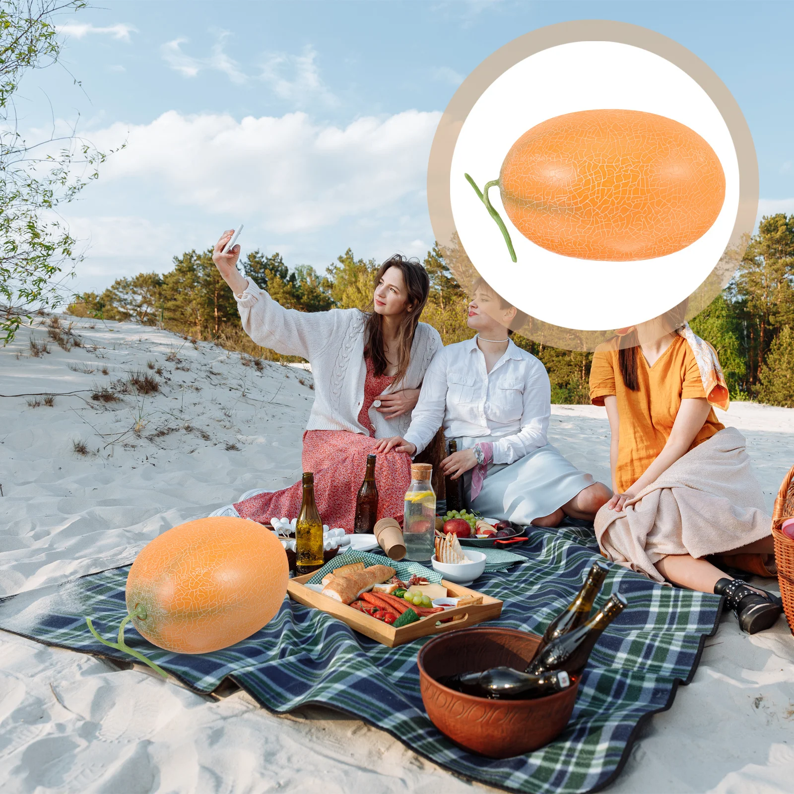 

Artificial Simulation Cantaloupe Realistic Soft Texture Faux Fruit Decor Food Photography Prop Decorative Fruit Display