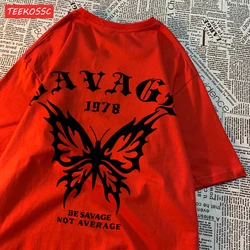 Casual Cotton Womens T-Shirts Be Savage Not Average Butterfly Printed Streetwear Soft Breathable Oversize Fashion Female Clothes
