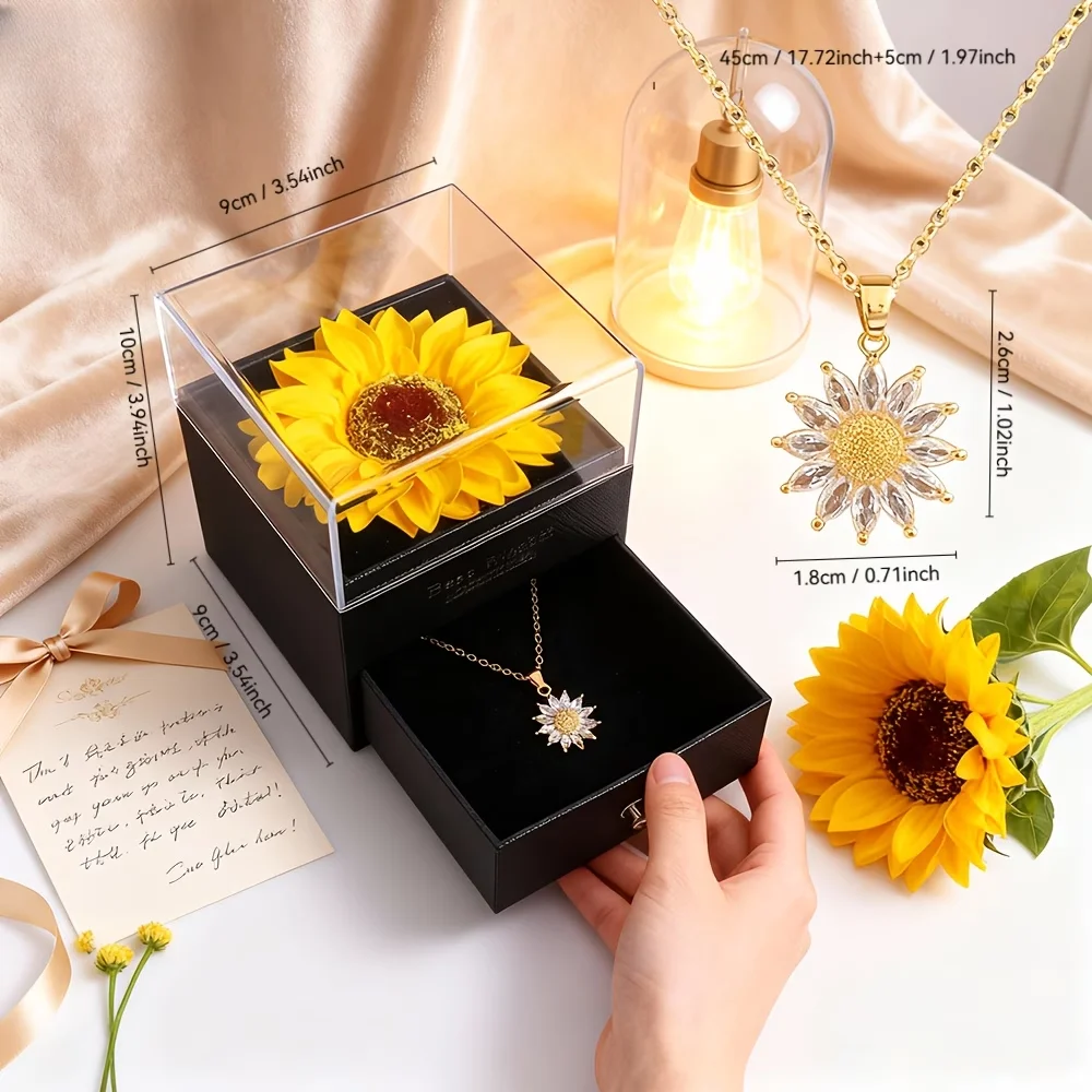 Zeitlose Zuneigung Sonnenblumen-Halskette Geschenkbox-Set - Perfekt für Jahrestage, Muttertag & Mehr - Ideales Geschenk für die Freundin – Detail 1