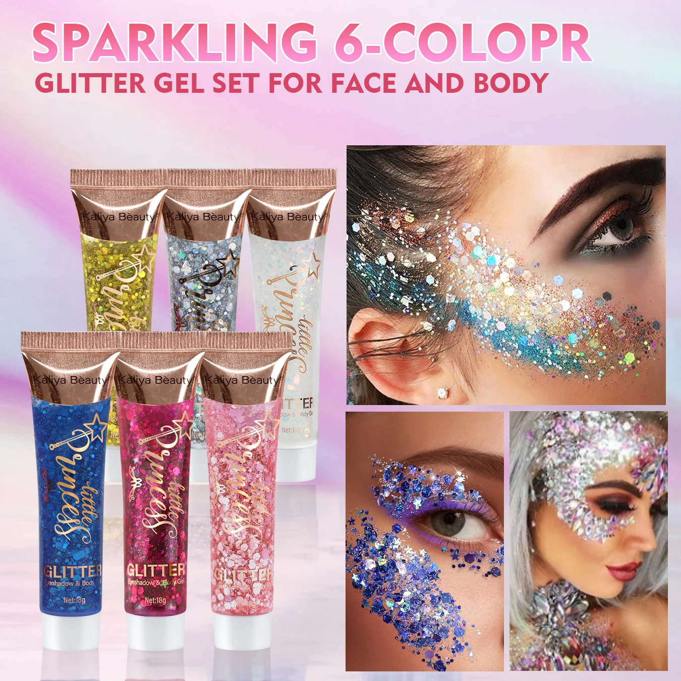 6PCS glitter gel  sparkle sparkle lasting make-up a wash for face, hair, stage show, carnival necessities