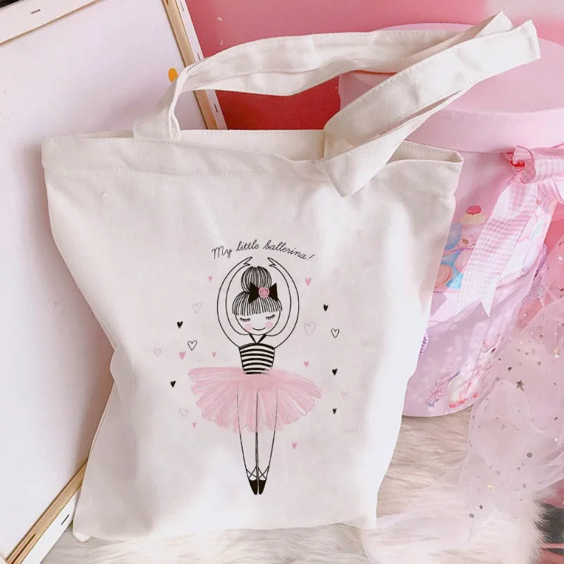 Ballet Dance Girl Printed Canvas Bag Creative Shoulder Bag Student Fashion Hand-held Shopping Bag