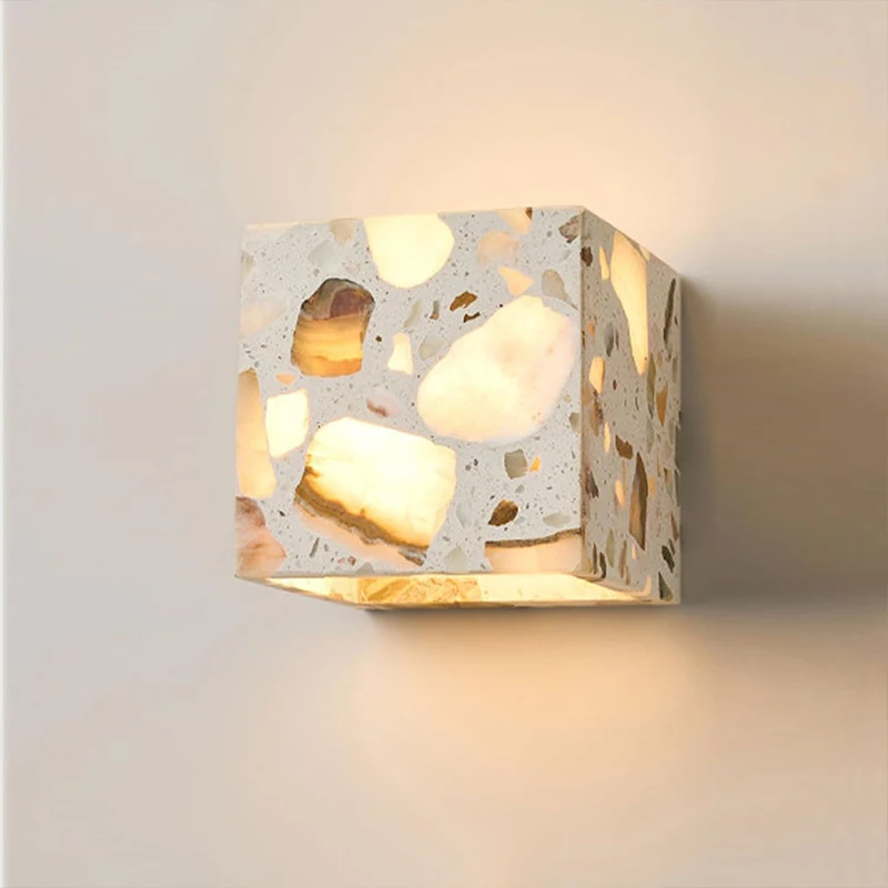 Modern Terrazzo Wall Lamp Handmade Natural Stone Wall Light LED wall Sconces Warm Light for Living Room Bedroom Hallway