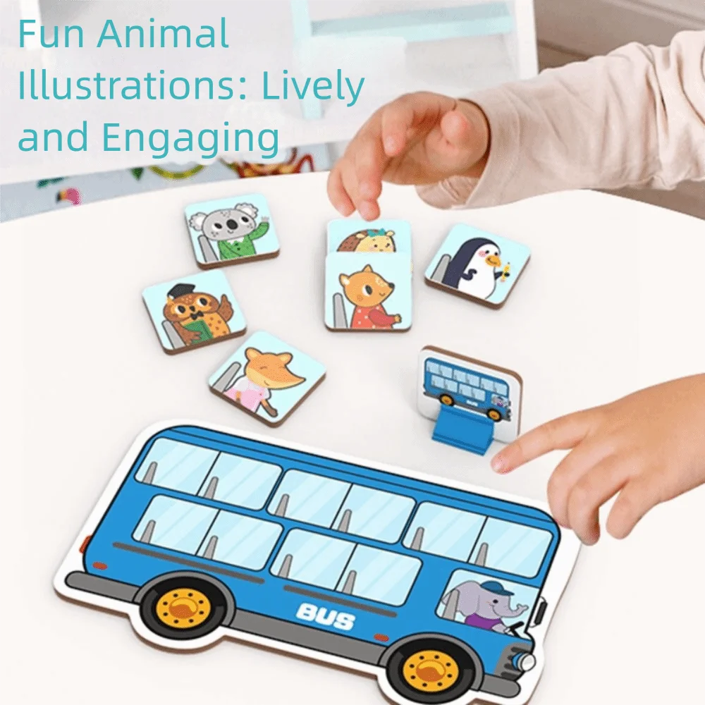 

Cartoon Animal Bus Stop Game Tabletop Game Multicolor Early Education Game Educational Transportation Theme