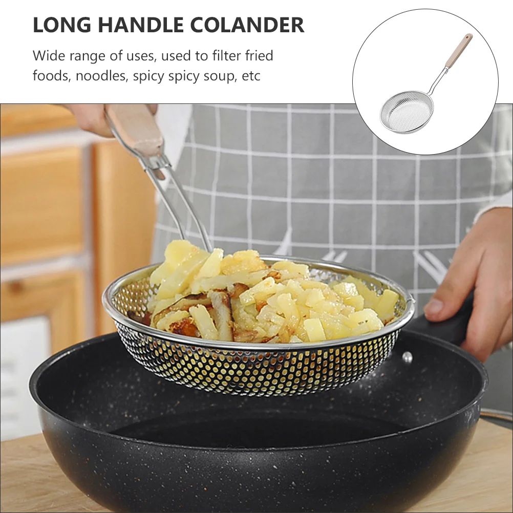 Stainless Steel Colander Kitchen Utensil Wood Restaurant Fine Skimmer with Handle