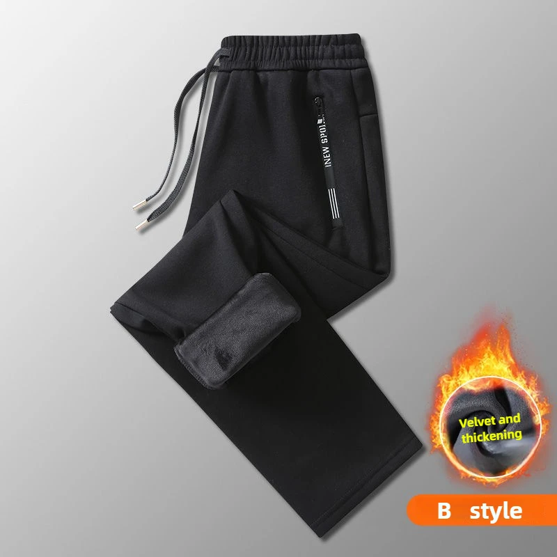 AutumnWinter WarmFluff Warm Casual Pants Men's Fitness Jogging Sweatpants Male Solid Drawstring Bottoms Fleece Straight Trousers
