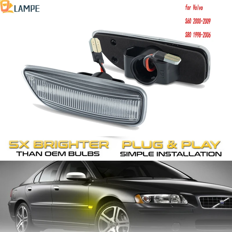 

2pcs Dynamic Or Not LED Front Side Marker Light Turn Signal Indicator Lamp For Volvo V70 S60 S80 XC70 XC90 2000-2009