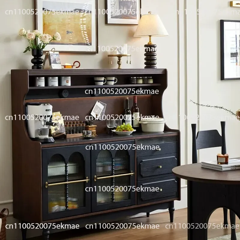 French Solid Wood Dining Side Cabinet, Household Living Room Wall Storage Tea Cabinet Kitchen Retro Storage Cupboard Cupboard