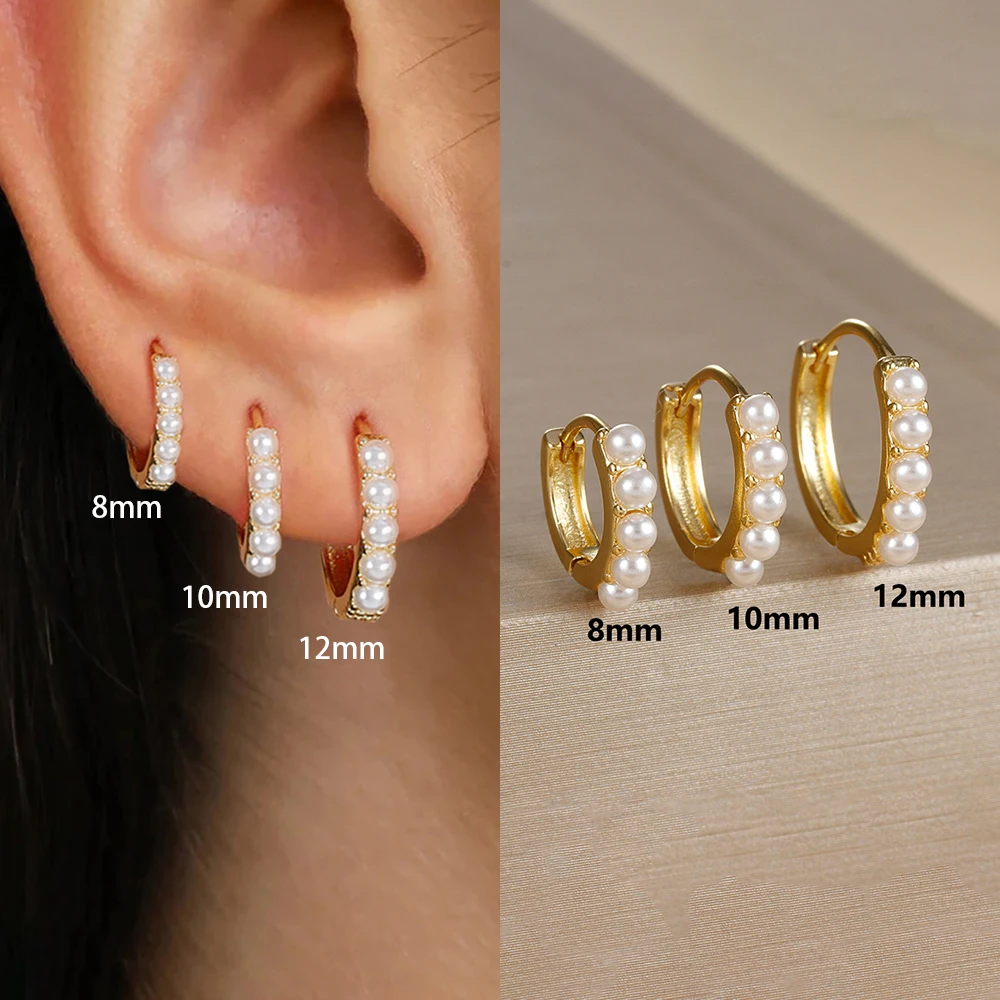 3PCS Korean Stainless Steel Elegant Pearl Hoop Earrings Set for Women 8/10/12mm Circle Ear Buckle Earring Piercing Jewelry