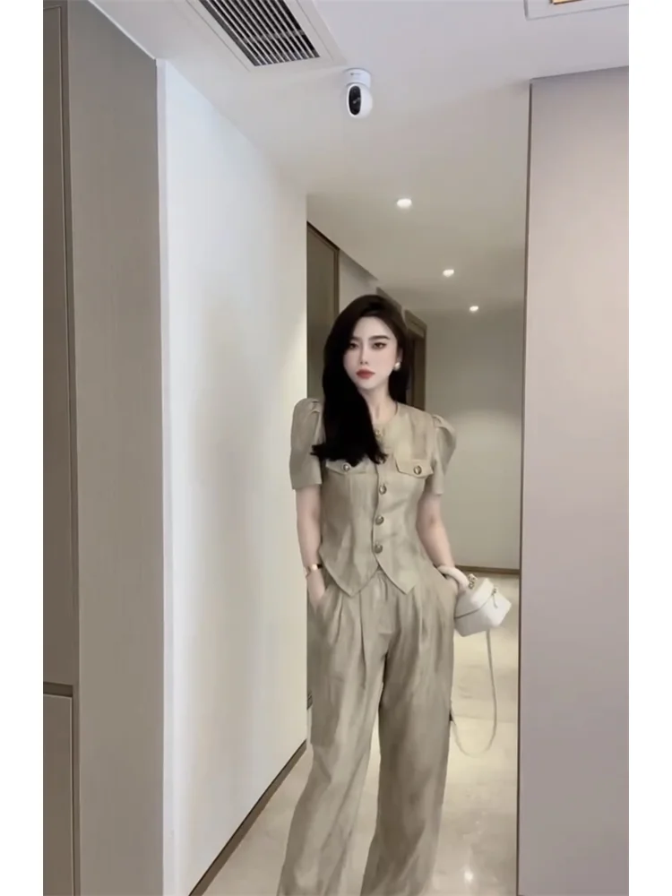 Korean Women\'s Set Spring/Summer Fashion Casual Slimming Western Style Age Reducing Elegant Women\'s Two Piece Set