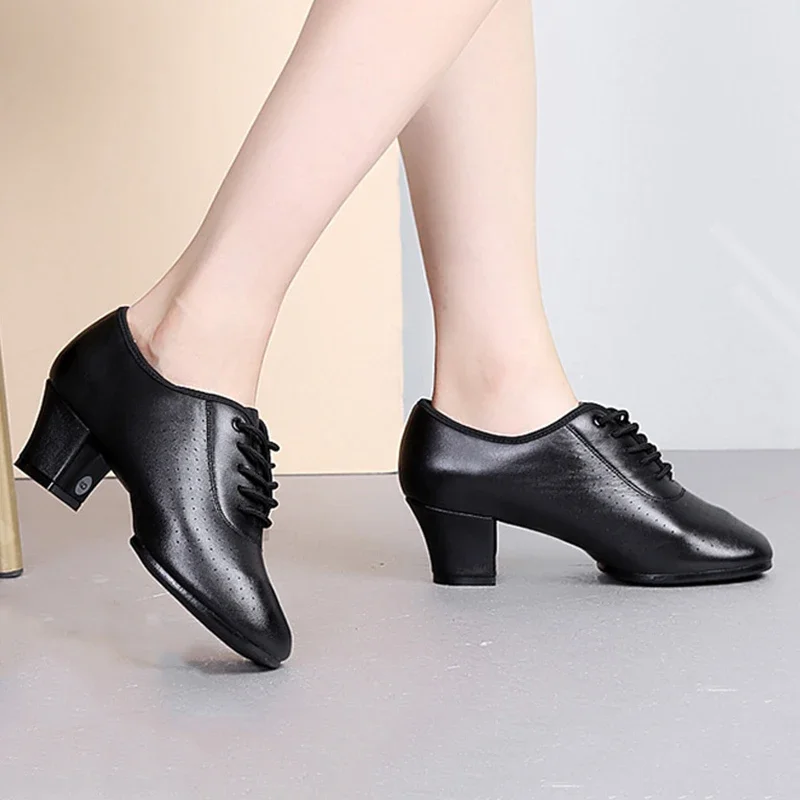 Zapatos de baile latino suaves para mujer, zapatos de baile modernos de talla grande con tacón de 5cm para niño, salón de baile, Tango, zapatos de baile negros para hombre, suela suave