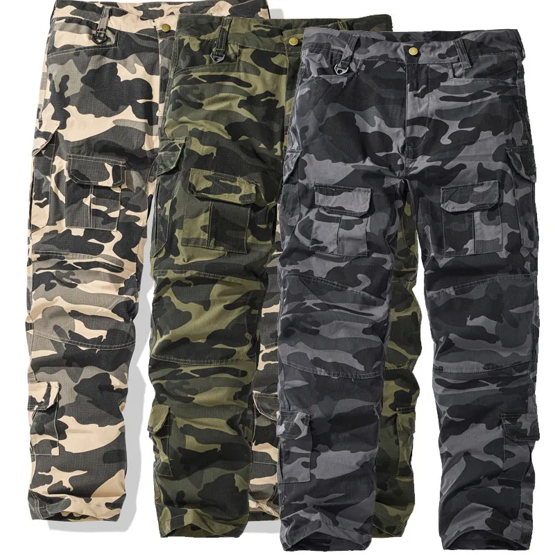 Men's Camouflage Cargo Pants Casual Multi-Pocket Work Trousers for Outdoor Hiking Fishing Exploration with Tool Pouches