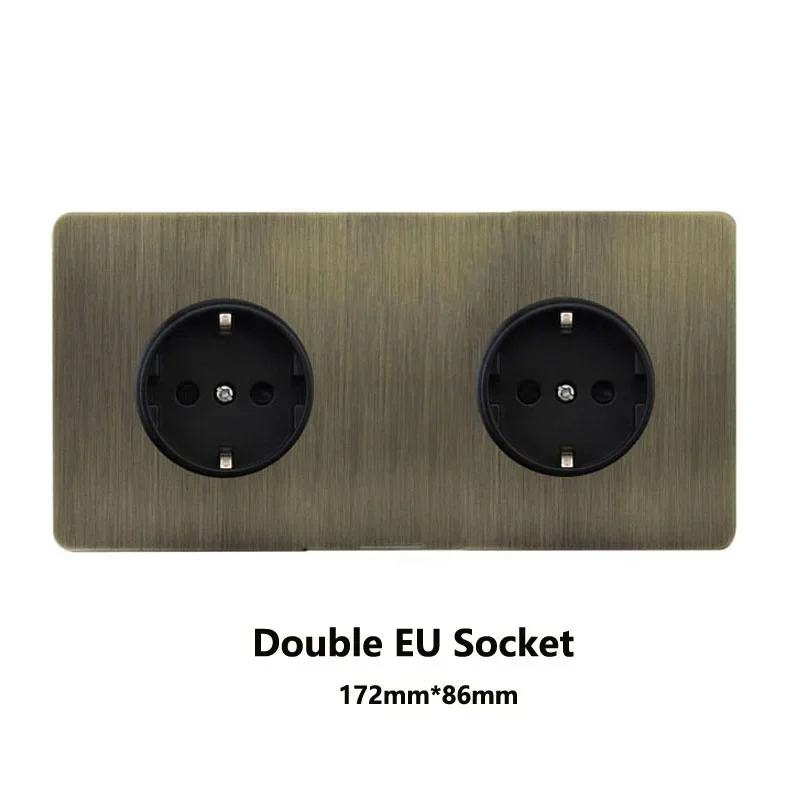 Wall Light Toggle Switch Stainless Steel Bronze Brushed Panel Doubel EU Socket French Plug