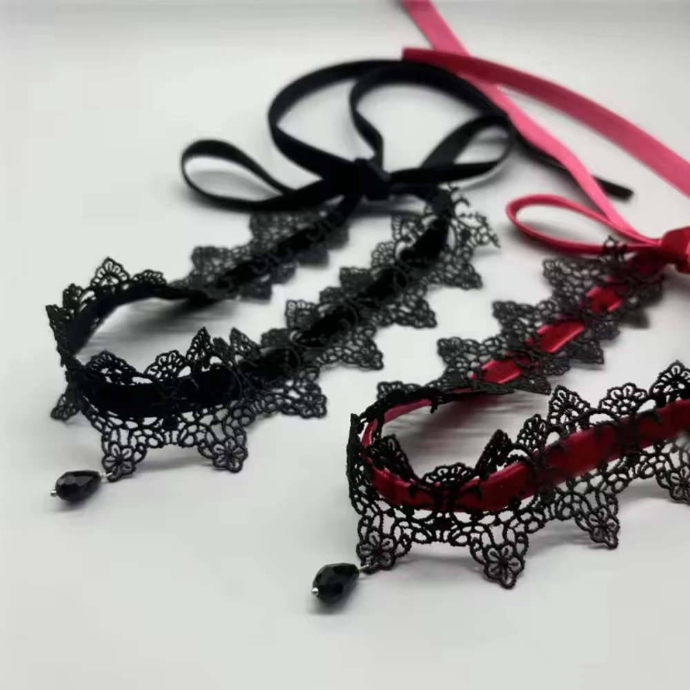 Sexy Lace Bowkot Choker Necklace for Women Gothic Collar Vintage Elegant Black Wirered Short Chain Necklace Jewelry