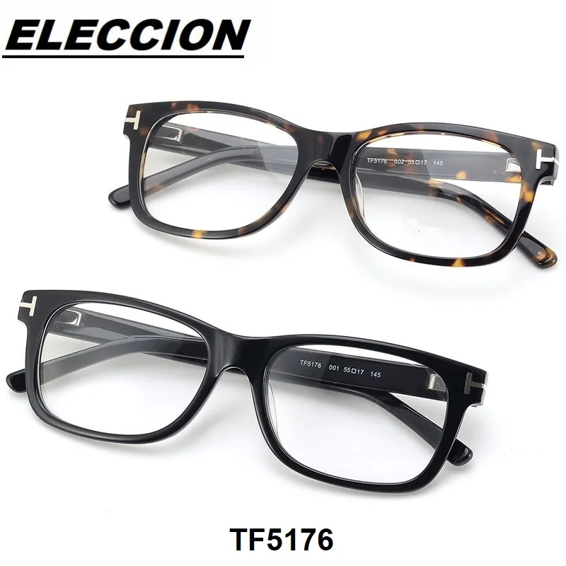 Top Quality Acetate Glasses Men Vintage Italy Brand Design Tom 5147 Eyeglasses Myopia Prescription Spectacles Frame Black TF5176