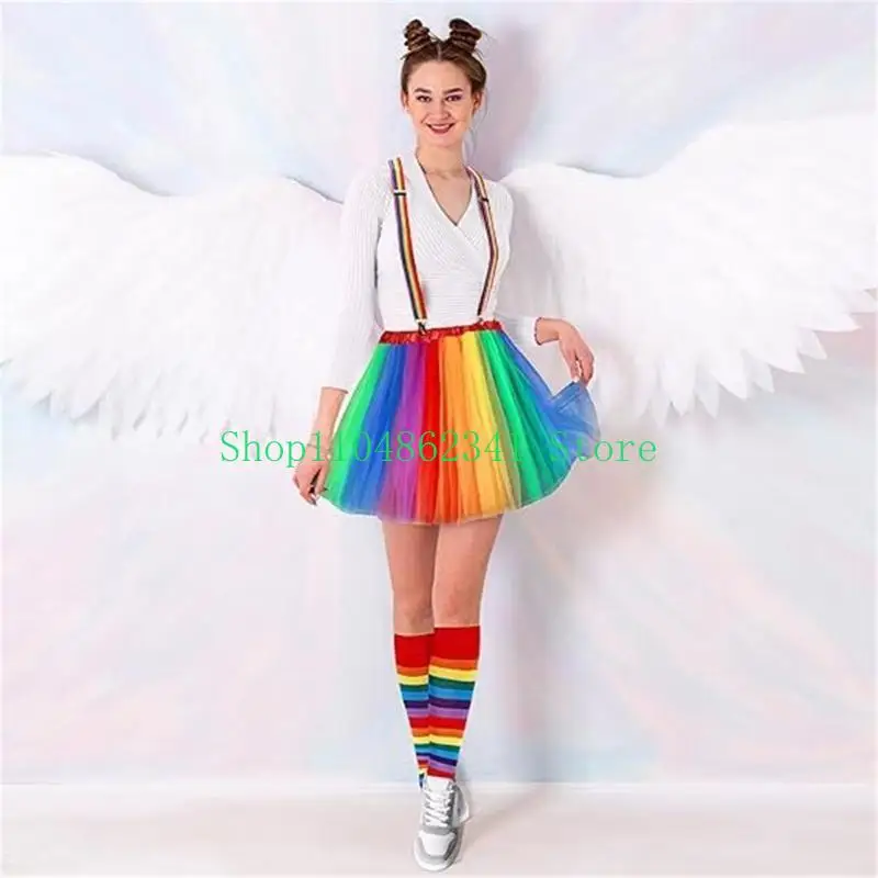 5asd Soft Tulle Girls Christmas Halloween Cosplay Costumes Mesh Skirt Colorful Girls Skirt Outfits Rainbow Tutu Short Skirt