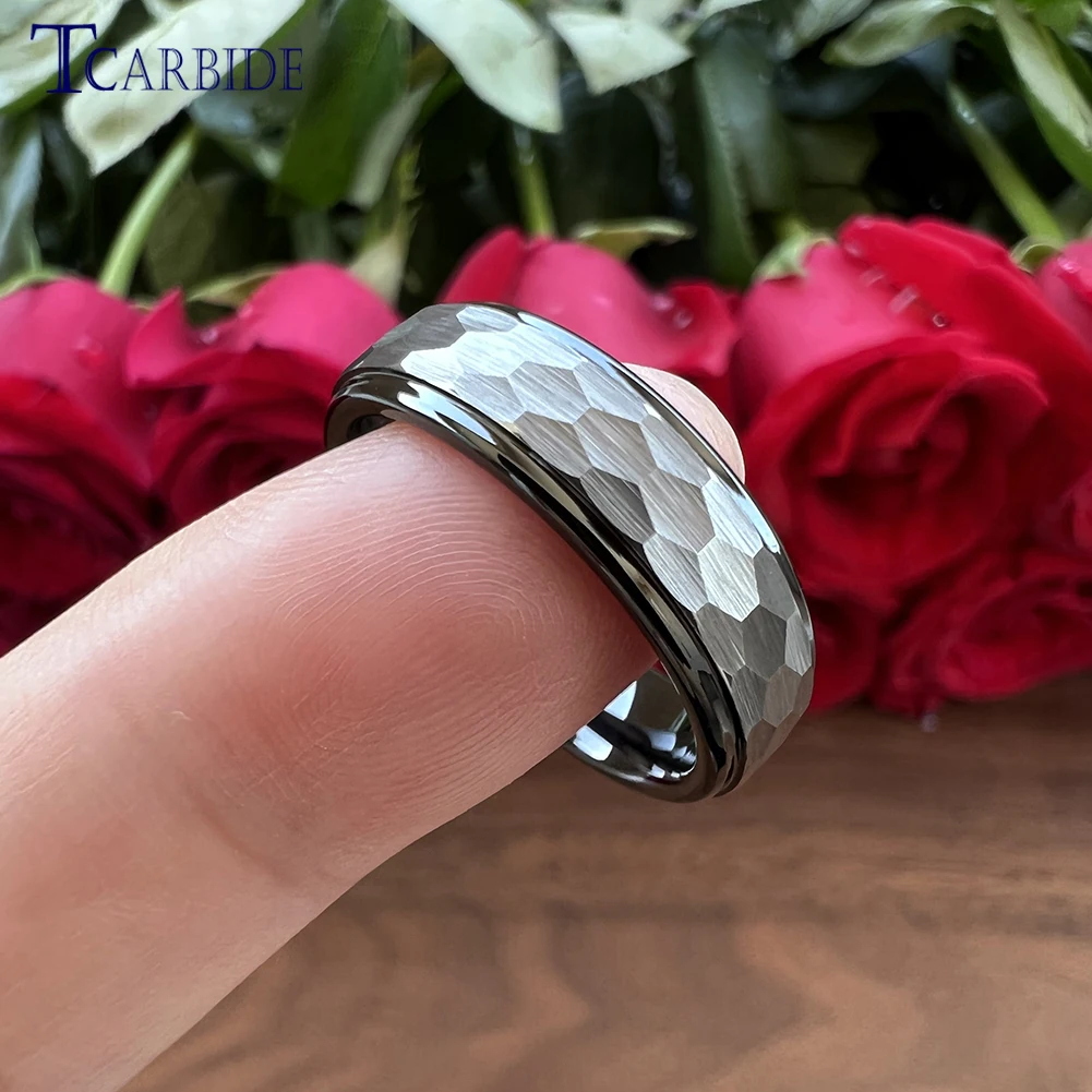 6mm 8mm Stylish Wedding Band Tungsten Hammer Ring For Men Women Multi-Faceted Brushed Finish Christmas Gift Jewelry