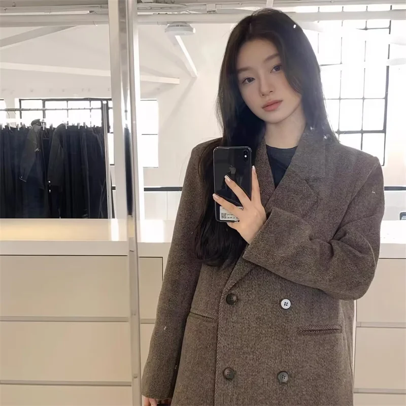 Vintage Thick Wool Jacket For Women Autumn And Winter 2024 New Popular Seasonal Temperament Top Female Blazer Wool OutCoat