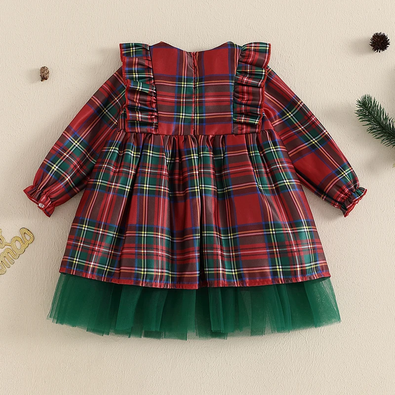 Baby Girl Christmas Dress Kids Long Sleeve Patchwork A-line Dress Baby Santa Outfit Gingerbread Baby Outfit