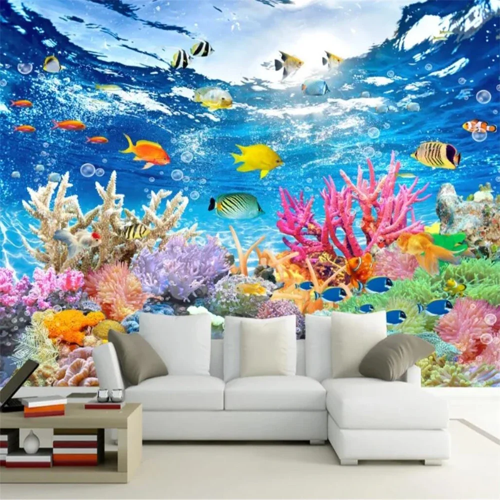 Custom photo wallpaper underwater world marine fish living room children's room TV background 3d mural wall paper art Stickers