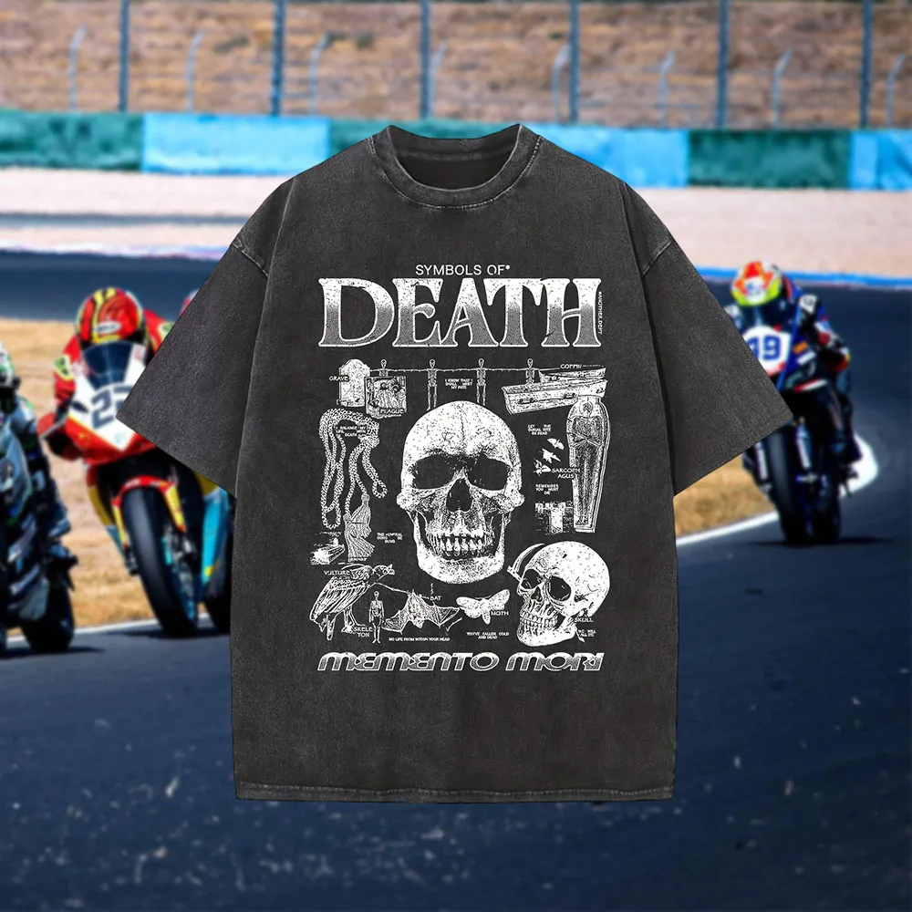 

100% Pure Cotton Washed Cotton Stylish Casual T - Shirt Men's Motorcycle Elements Breathable Sweat-Absorbent New