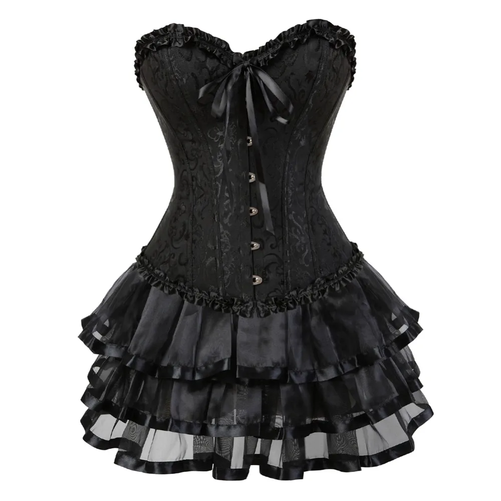 Caudatus Corset Plus Size Dress Skirts Set Tutu For Women Party Bustiers Costume Sexy Lace up Vintage Corselet Clothing Black