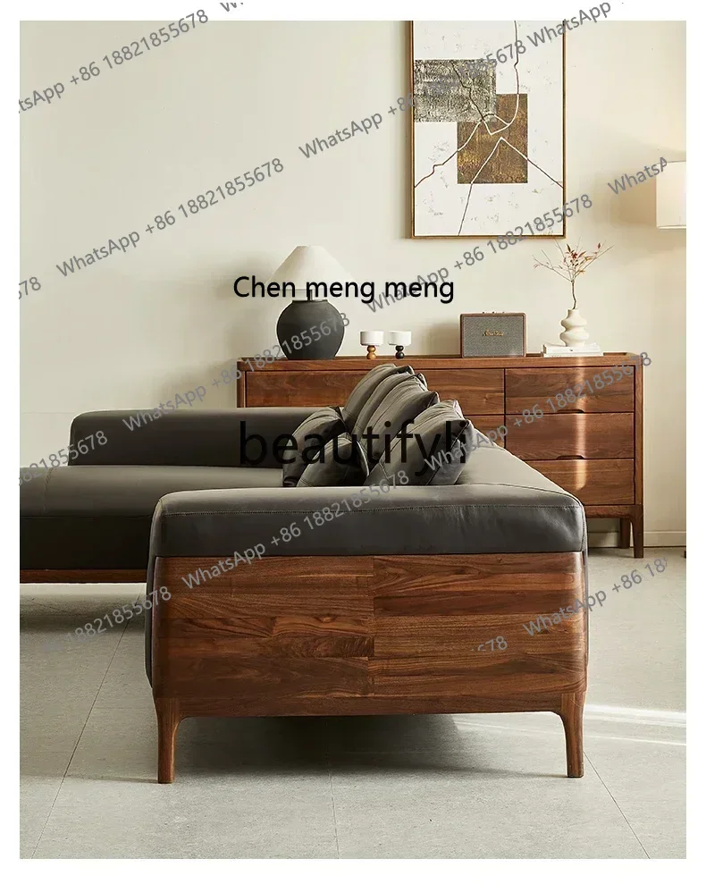 D96  North American black walnut solid wood sofa Nordic princess sofa living room corner leather sofa view 5