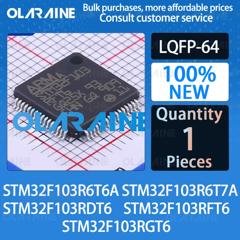 1Pcs STM32F103R6T6A R6T7A RDT6 RFT6 RGT6 LQFP-64 SMD ARM Cortex M3 32bit microcontroller MCU 72 MHz 51 I/O 10 kB