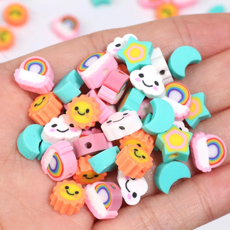 20/50/100pcs Cute Rainbow Stars Moon Clouds Polymer Clay Beads Loose Spacer Beads For DIY Bracelet Necklaces Jewelry Accessories