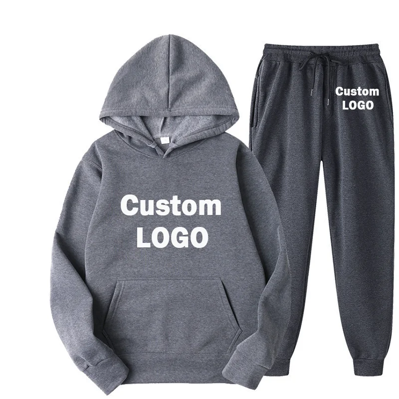 Custom Hoodies Men's Women's Tracksuit ​Set Hoodie + Pants Autumn Winter Fleece Warm Sportwear Homme Streetwear Suit Clothing