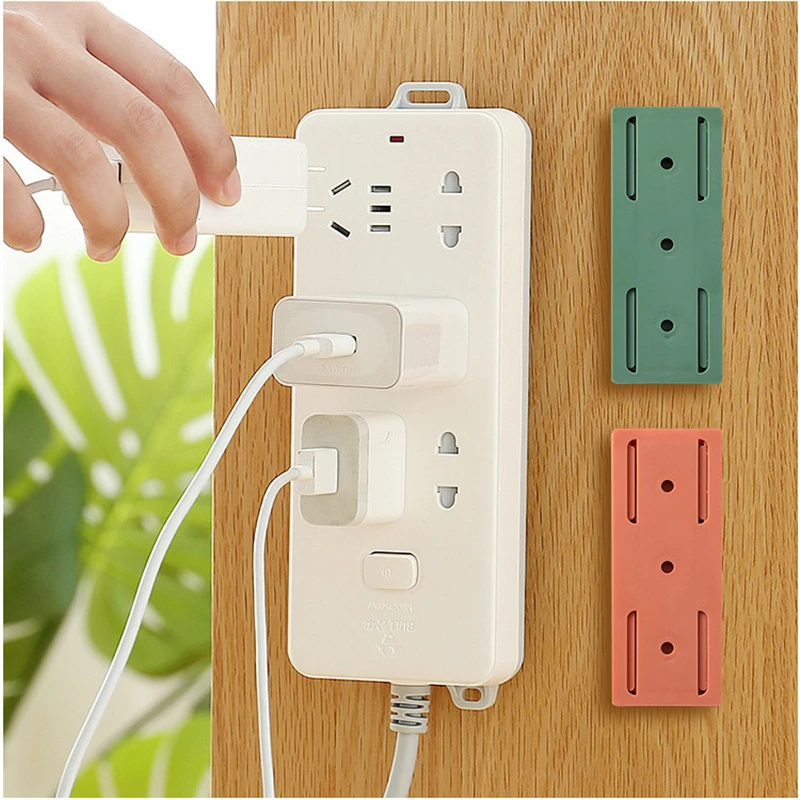 3Pcs Wall Mounted Socket Holder Fixer Patch Self-Adhesive Power Socket Strip Fixator Punch-free Plug Socket Home Organizer Fixed