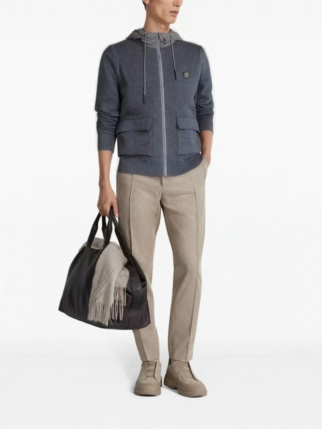 

Faionable Knitted Woolen Hooded Jaet Men's Casual Busin Coat Stand Fit Linen 00% Autumn Spring Zipper Closure