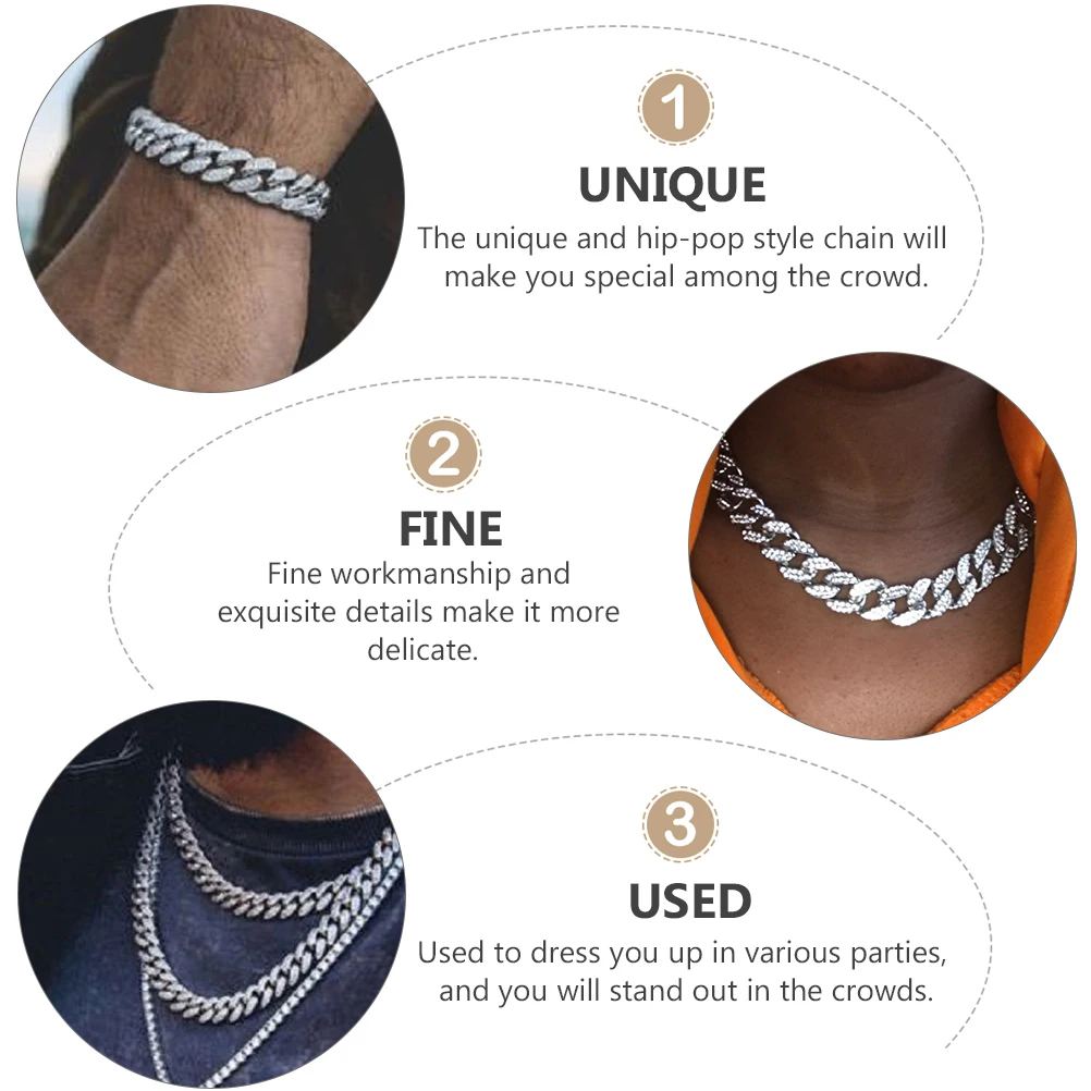 

Hip Hop Bracelet Chains Men Jewelry Fashion Necklace Boys Accessories Hiphop Style Decorative Gift Trendy Alloy Chain