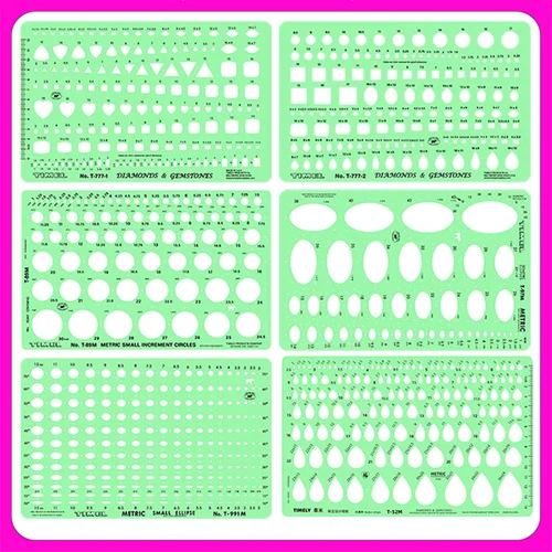 Imagen 2 del producto Plantilla de diseño de joyería, Kit de regla de dibujo de piedras preciosas de diamante, reglas de encofrado, suministros de herramientas de diseño profesional, T-777-1 T-777-2