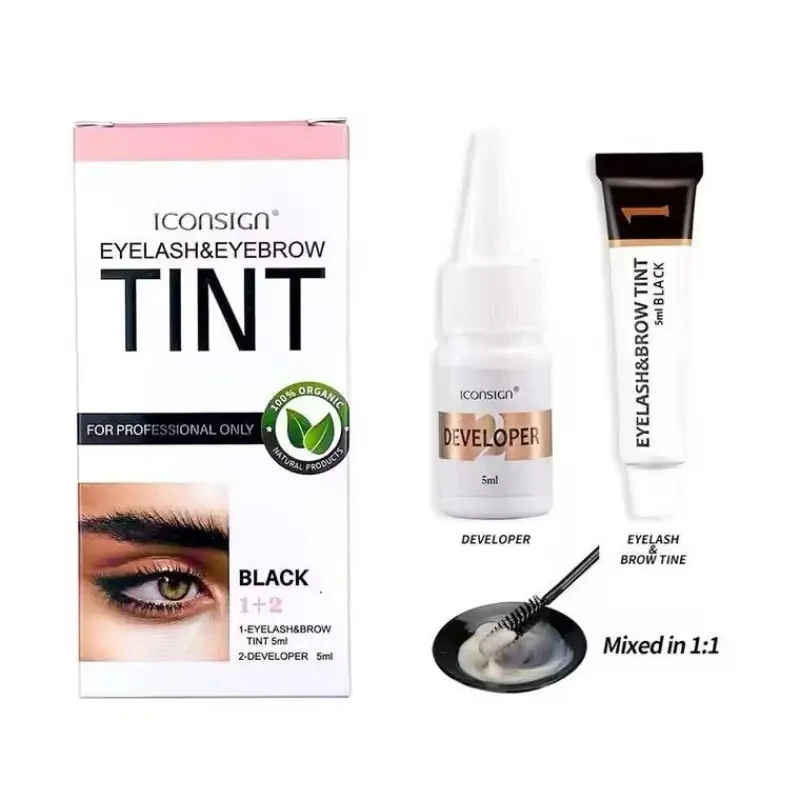 ICONSIGN Kit tinta per ciglia e sopracciglia, Kit tinta semipermanente 2 in 1 impermeabile, naturale e di lunga durata facile da usare