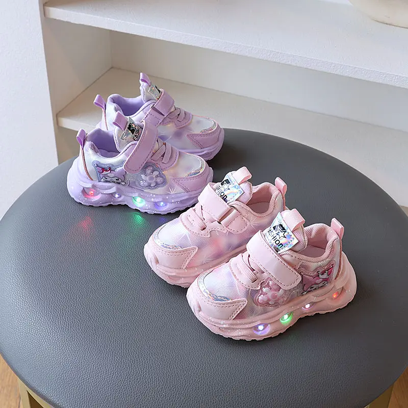 

Sanrio Kuromi Girls Led Sneakers Spring Autumn Anime Anti-Slip Casual Running Shoes Cartoon Water Proof Children's Sports Shoes
