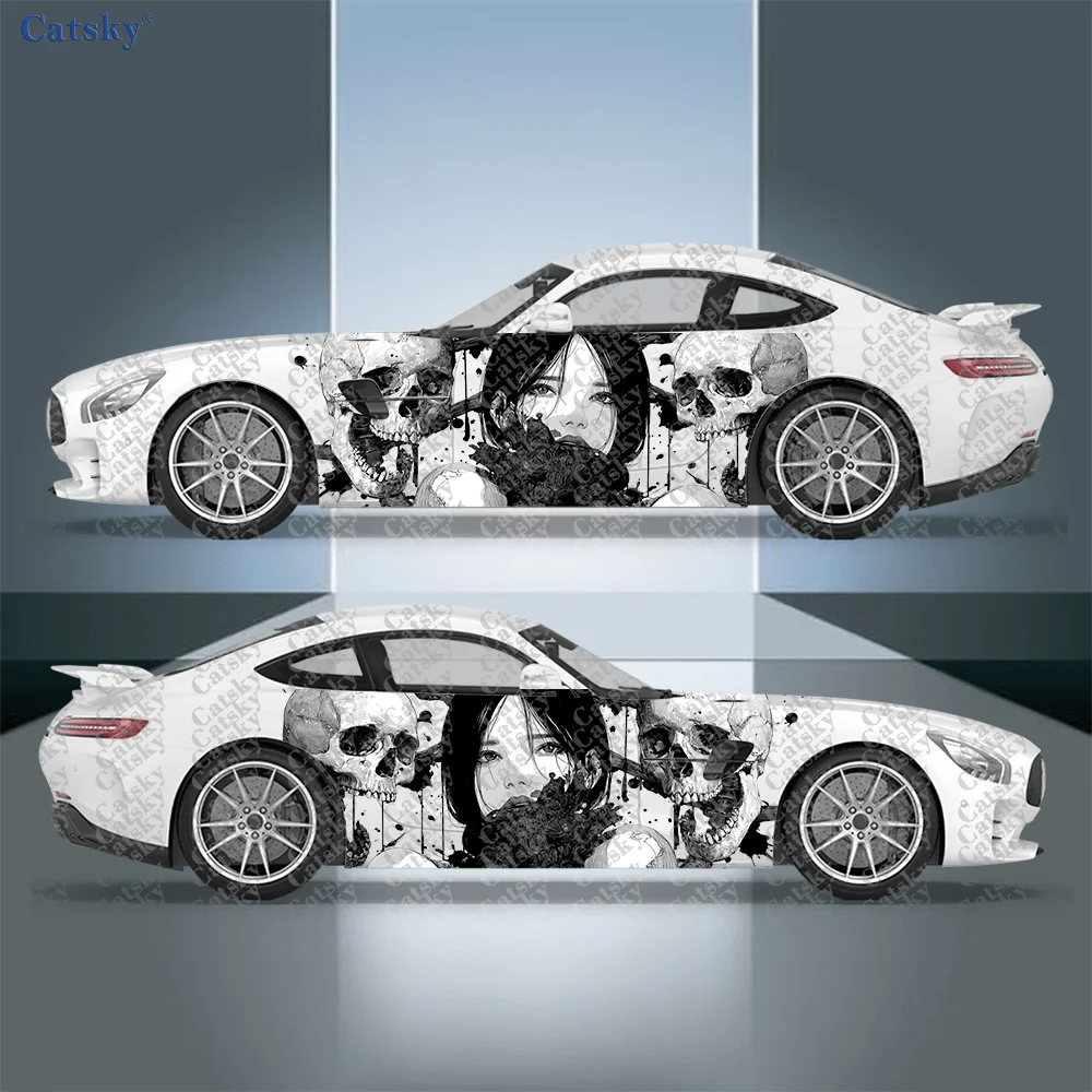 Horror Dark Skull Woman Car Vinyl Wraps Decal Self-adhesive PVC Sticker Suitable for Trucks SUV Decoration Auto Accessories Gift