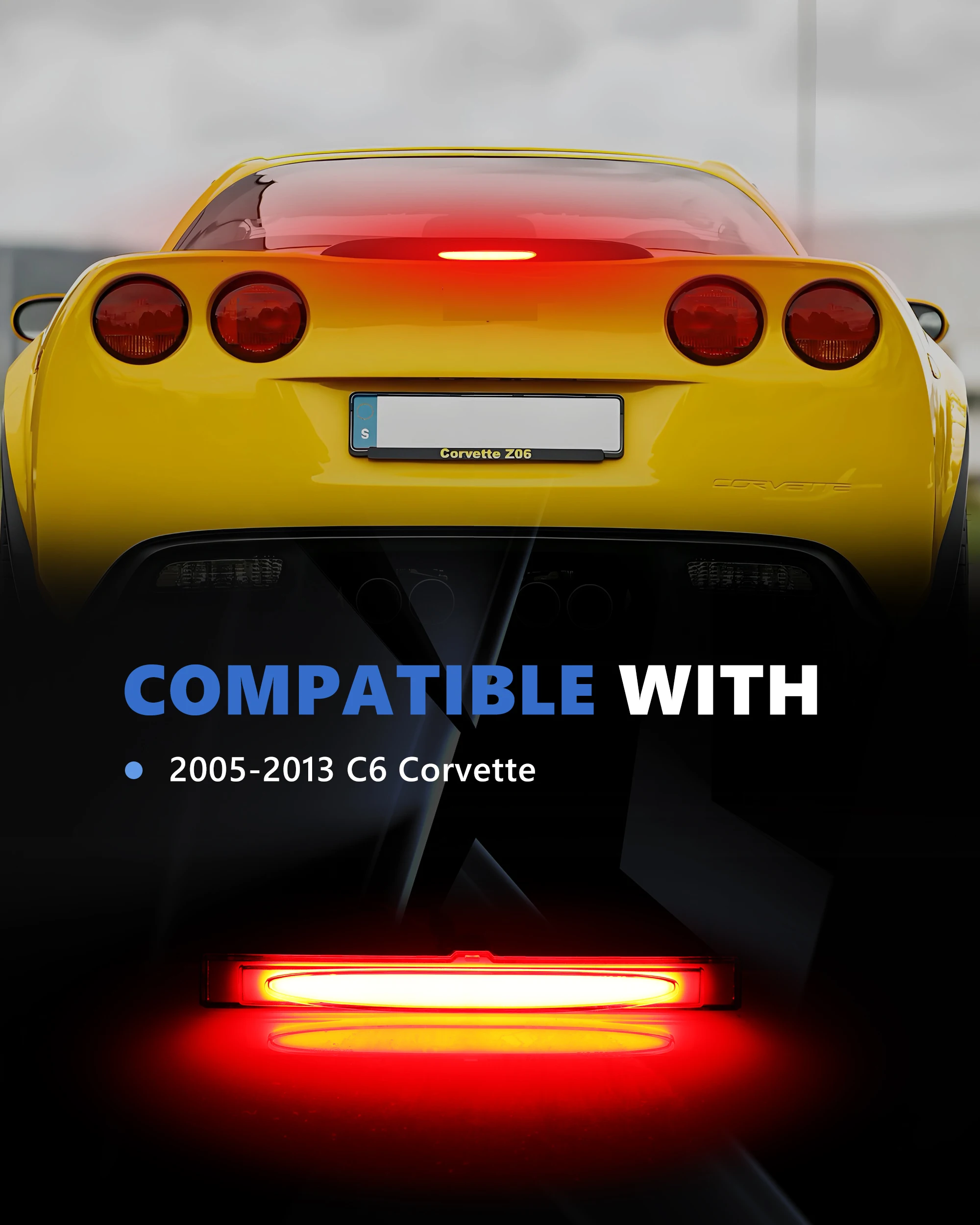 1X For 2005 2006 2007 2008 2009 2010 2011 2012 2013 Chevrolet Corvette C6 Rear Trunk Lid 3rd Brake Light F1 Strobe Featured LED