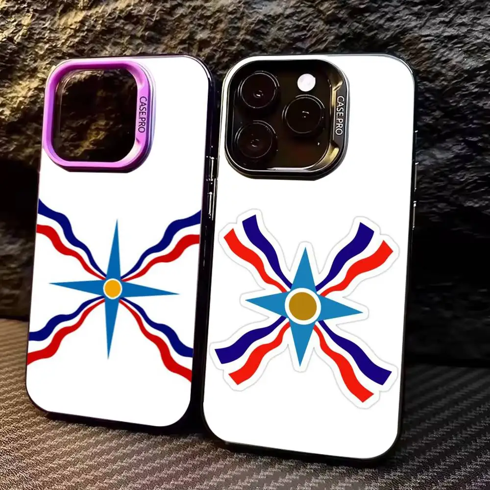

Assyrian F-Flag cool Phone Case For iPhone17,16,15,14,13,12,11 Plus,Pro Max Colored Silver Plated Inside Cover