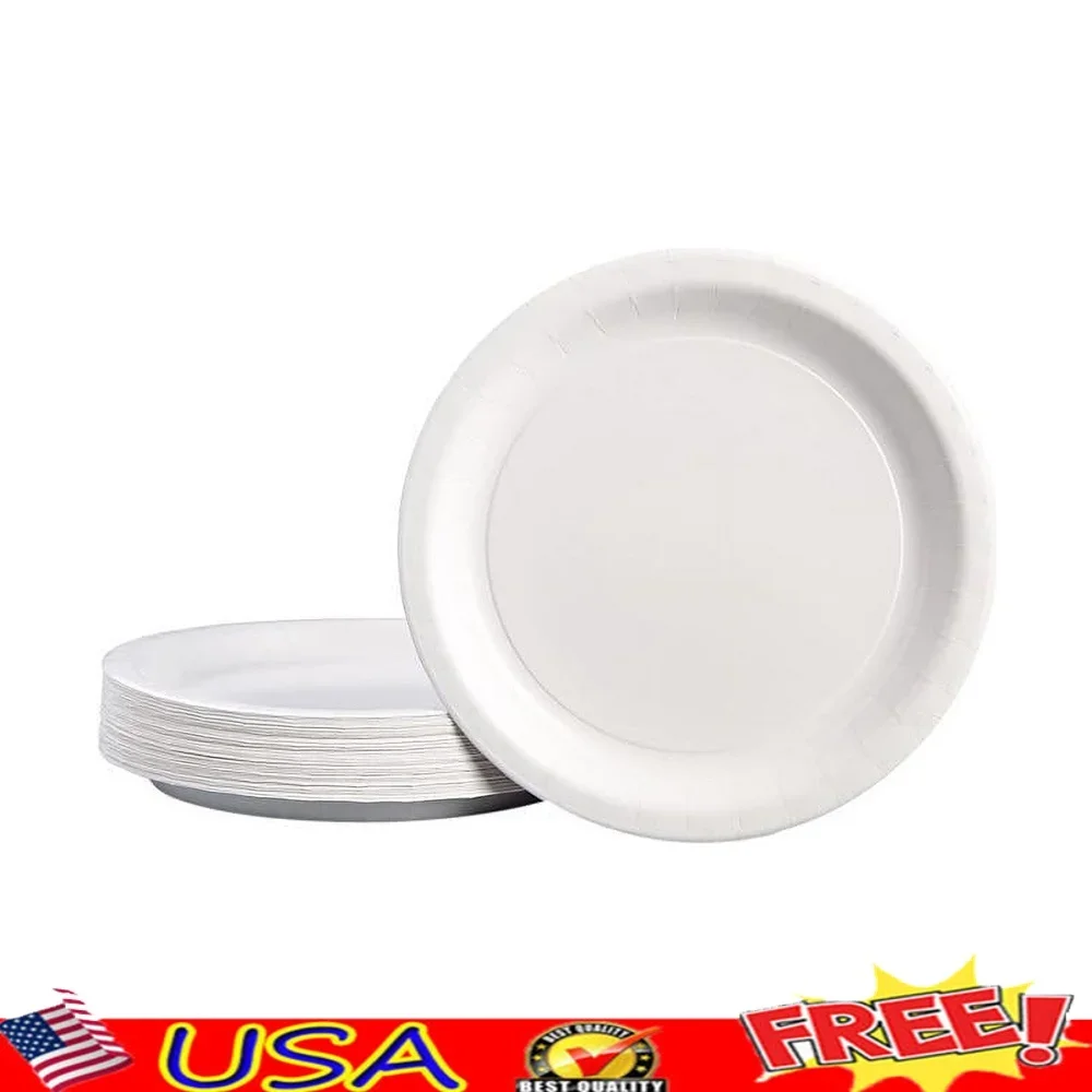

Disposable White Coated Paper Lunch Plates 9 Inch 500 Count Leak Resistant Extra Rigid Dinnerware Ideal Events Gatherings