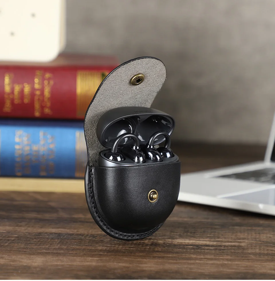 Schutzhülle aus echtem Leder für Huawei Freeclip-Kopfhörer staub dichte, stoß feste Abdeckung Ladebox hülle – Detail 6
