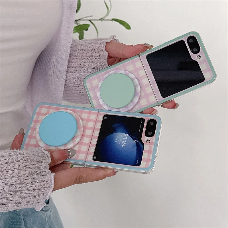Магнитный чехол для телефона с корейским цветным клетчатым узором для Samsung Galaxy Z Flip 7 6 5 4 Flip6 Flip7, чехол с подставкой Magsafe, чехлы Capa