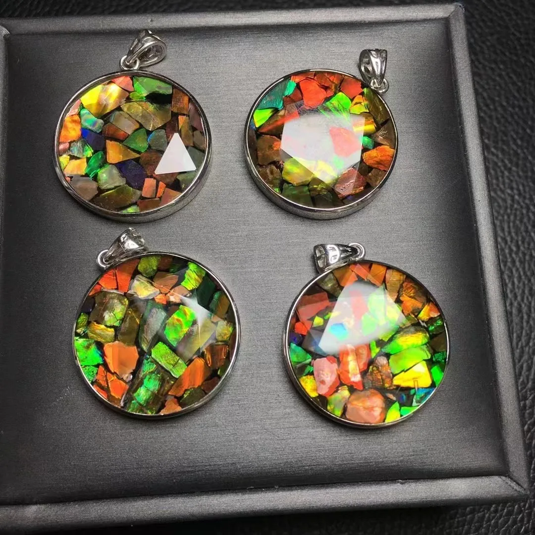 

26.7mm Popular Wholesale Natural Ammolite Crystal Healing Gemstone Satellite Pendant With 925 Silver Buckle Fashion Jewelry Gift