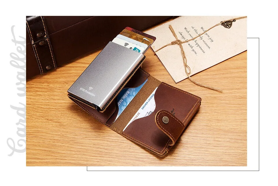 【Genuine Cow Leather】HUMERPAUL Brand Men's Wallet Credit Card Cover Retro RFID Anti-Theft Coin Pocket Male Fashion