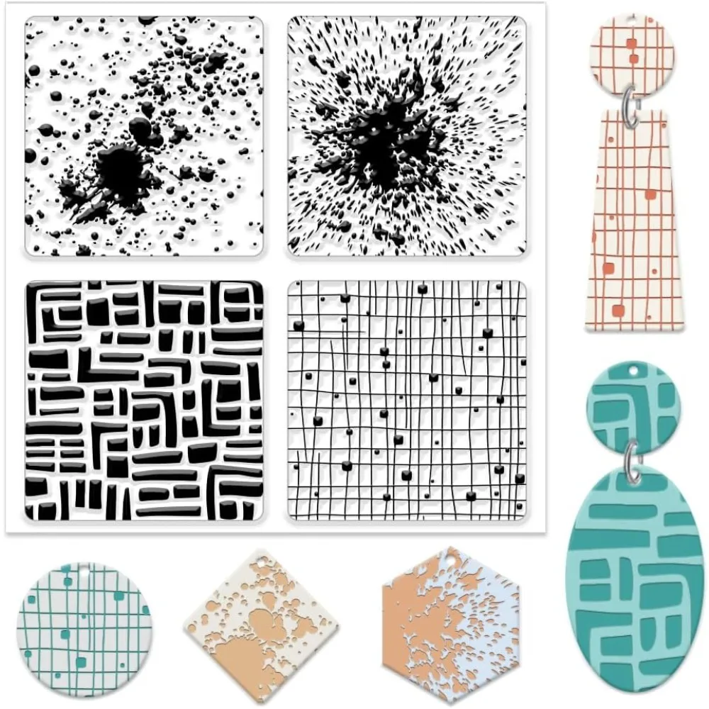 Spray Paint Splash Polymer Clay Texture Sheets Grid Clay Modeling Pattern Pad for DIY Jewelry Making Craftwork and Printing