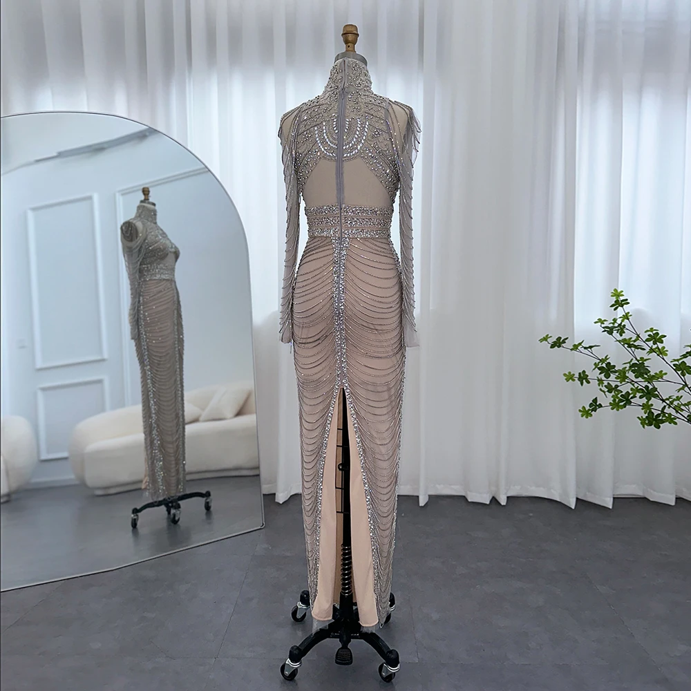 Sharon Said Sparkly Crystal Sliver Mermaid Prom Dress Long High Neck Evening Party Dress RM152 Customized