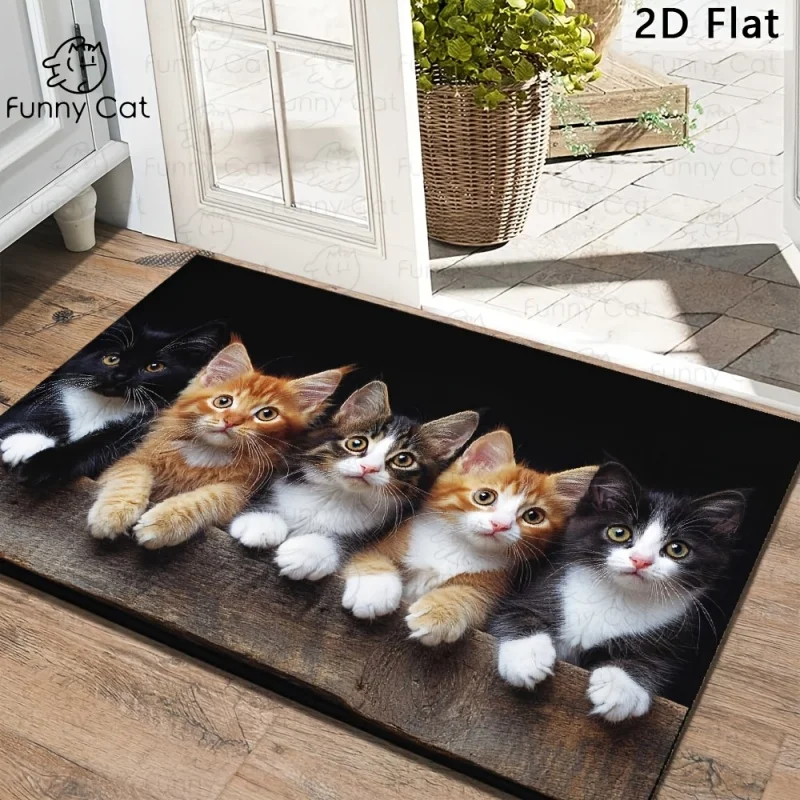 Cute Kitten Wooden Floor Print Doormat Non Slip Washable Entrance Rug Indoor Front Door Floor Mat Home Decor