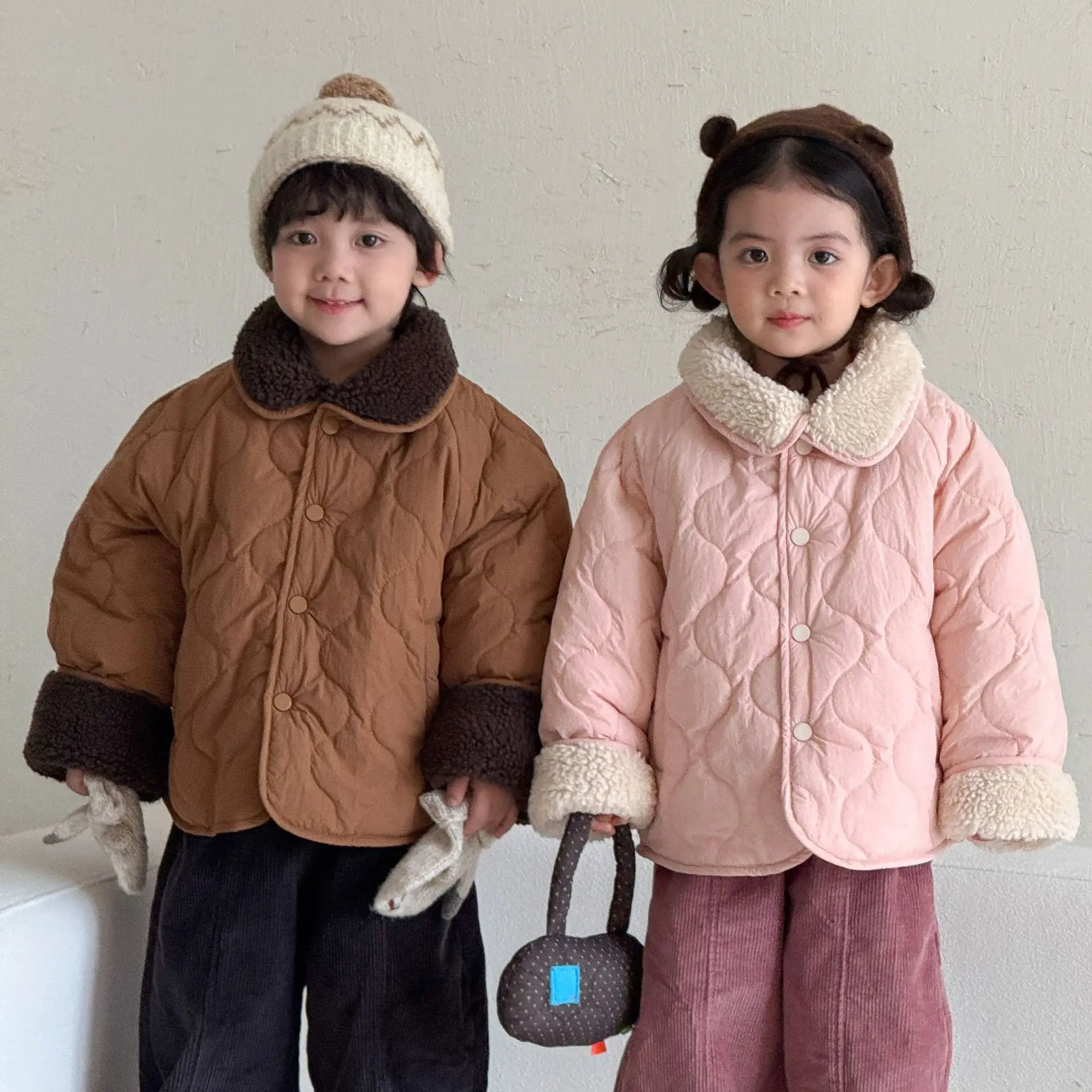 2026 Winter New Children Plus Velvet Thick Warm Coat Girls Reversible Cardigan Boys Cotton Padded Jacket Kids Outfits
