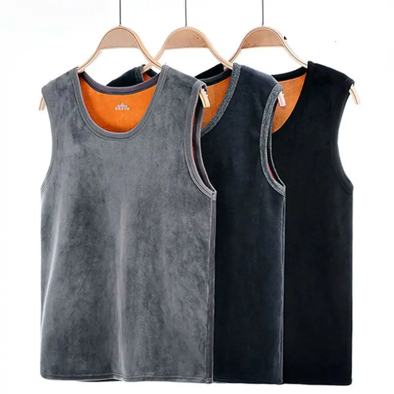 

Men Winter Thermal Underwear Tops Body Sleeveless Vest Invisible Thermo Warmer Slimming Sleeveless Velvet Inner Shirt Tank Tops