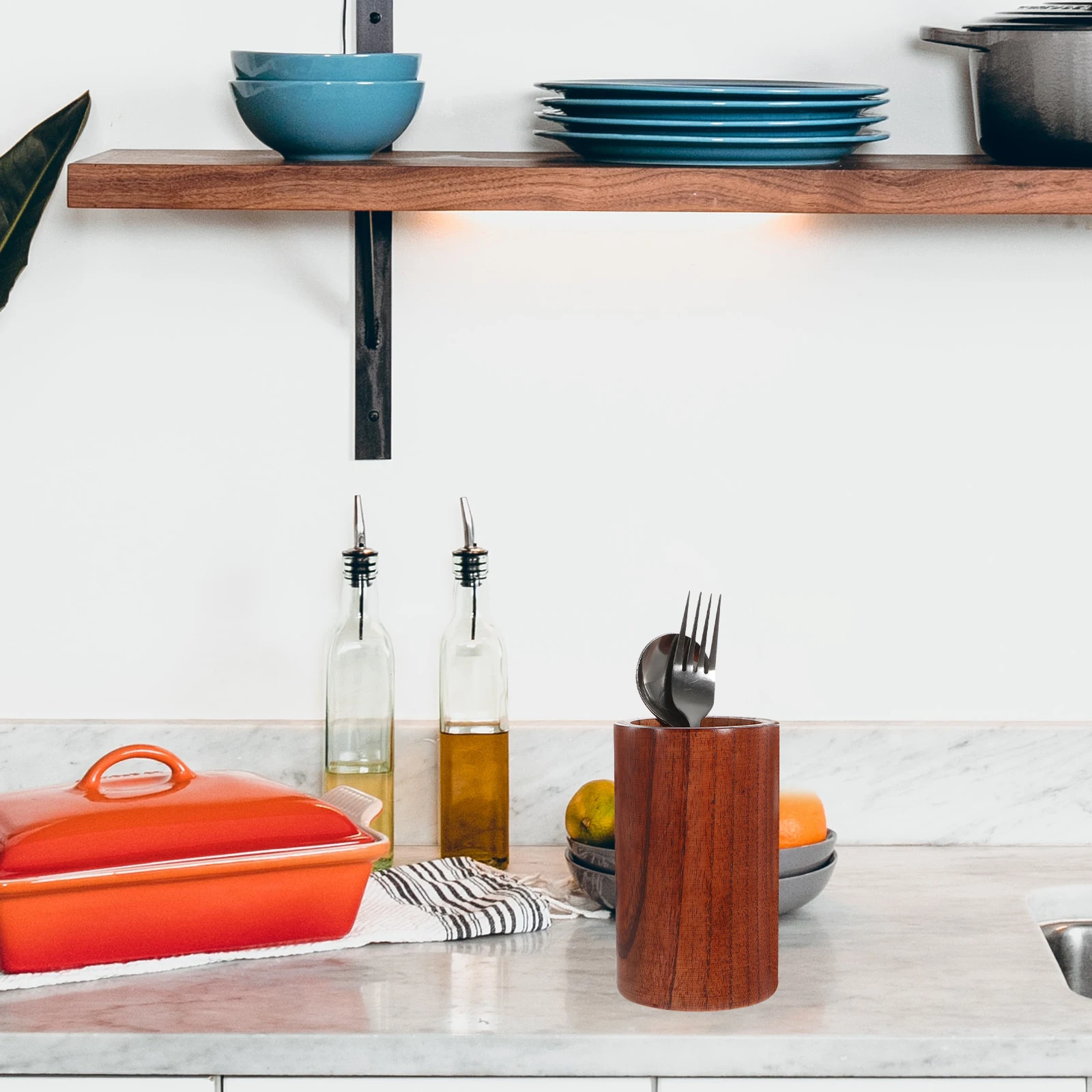 

Premium Wooden Kitchen Utensil Organizer Cutlery Holder Bucket Space-Saving Countertop Storage For Chopsticks Forks Spoons Pens