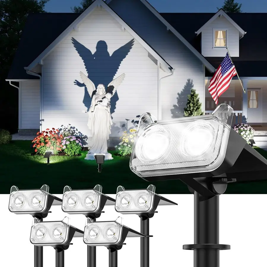 

New Upgrade Solar Spot Lights Outdoor Waterproof with Bigger LED, 6 Pack Auto ON Off Solar Lights Outdoor, 2in1 Wall Lights amp